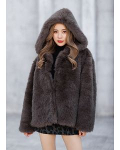 C1223 Fur coat with hood 